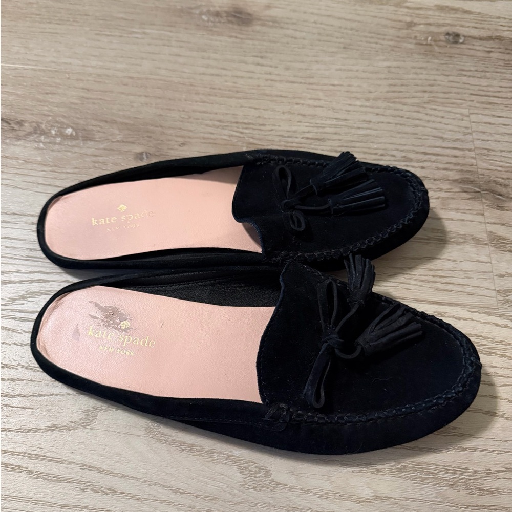 Kate Spade Black Suede Tassel Backless Loafers - Picture 4 of 6